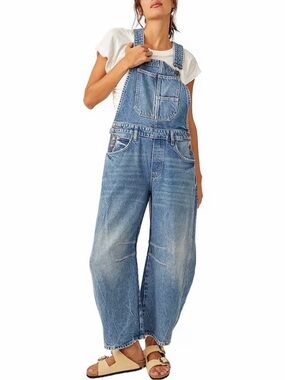 NWT FREE PEOPLE WE THE FREE Good Luck Barrel Leg Overall in Ultra Light Beam, XL